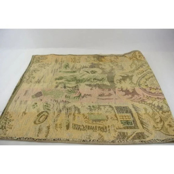 Tapestry Woven Table Runner w/ Dog and Children Scene  Vintage - Picture 6 of 7